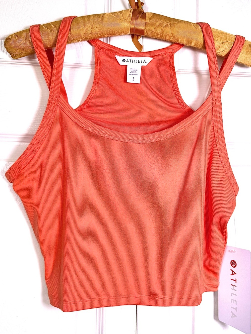 Athleta Signature Rib Wide Binding Tank NWT Small Salmon Crop Top